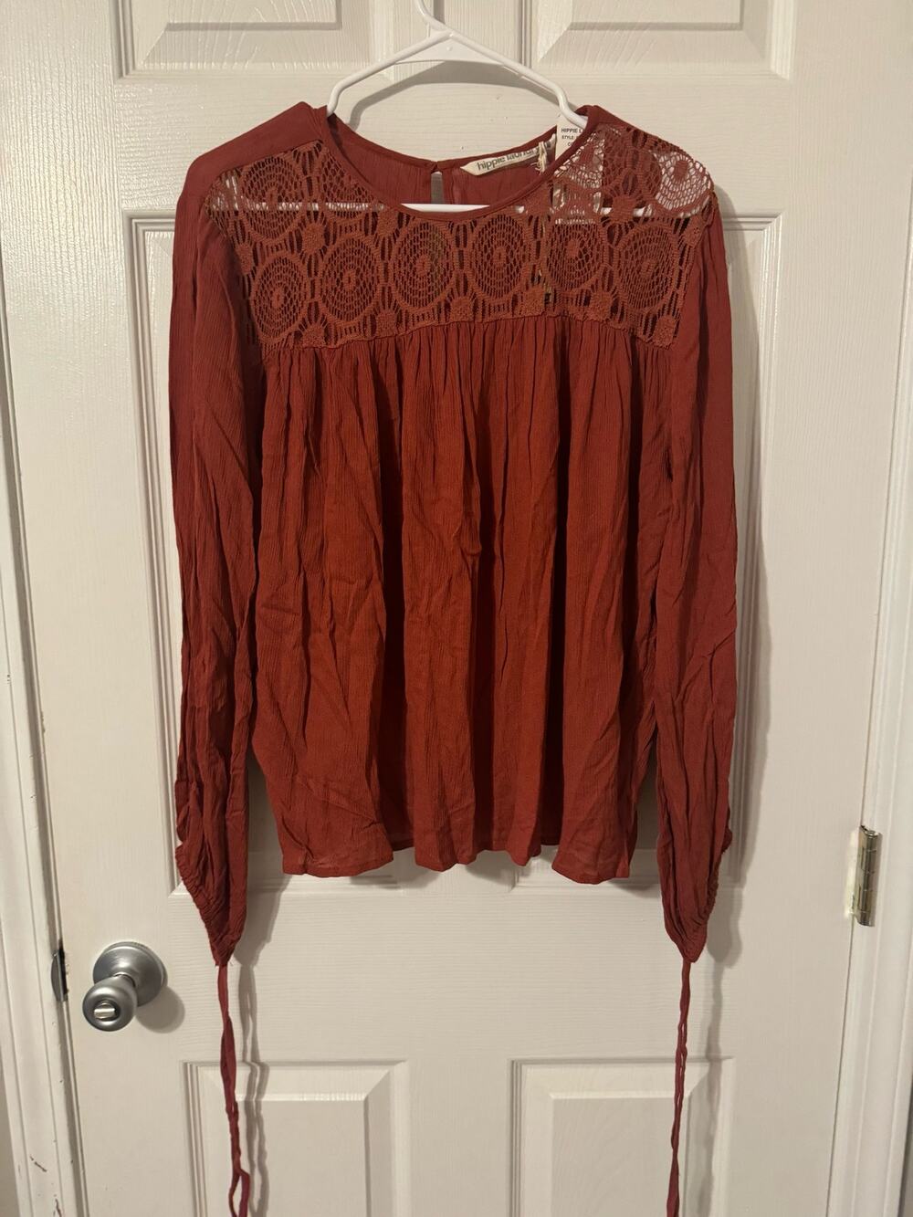 NWT Hippie Laundry Rust Boho Flowy Lace Blouse Sz: Large